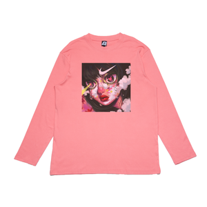 "Failed Projection" Cut and Sew Wide-body Long Sleeved Tee White/Black/Salmon Pink