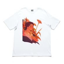 Load image into Gallery viewer, "Sunflowers" Cut and Sew Wide-body Tee White/Beige/Sky Blue