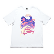 Load image into Gallery viewer, "Counting Fish" Cut and Sew Wide-body Tee White/Black