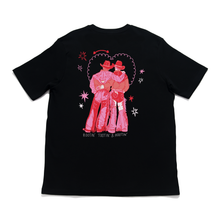 Load image into Gallery viewer, "Cowboys make better lovers" Cut and Sew Wide-body Tee Black/Salmon pink