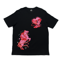 Load image into Gallery viewer, "Cowboys make better lovers" Cut and Sew Wide-body Tee Black/Salmon pink