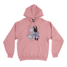 Load image into Gallery viewer, "Raincoat Bunnies" Basic Hoodie Light Pink/Black