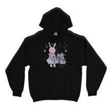 Load image into Gallery viewer, "Raincoat Bunnies" Basic Hoodie Light Pink/Black