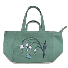 Load image into Gallery viewer, "Frog Lily of the Valley" Tote Carrier Bag Cream/Green