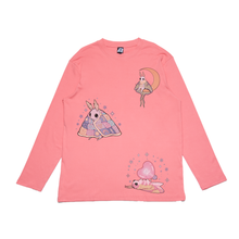 Load image into Gallery viewer, "Luna Quilt Rosey Maple Moth" Cut and Sew Wide-body Long Sleeved Tee White/Salmon Pink