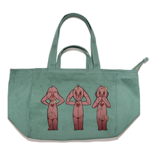 Load image into Gallery viewer, “Wise Puppets" Tote Carrier Bag Cream/Green