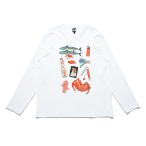 "Memory Bank" Cut and Sew Wide-body Long Sleeved Tee White/Black/Beige