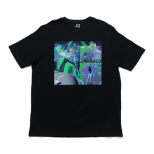 Load image into Gallery viewer, "Villain and Cat Guy" Cut and Sew Wide-body Tee Black