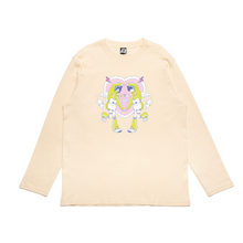 Load image into Gallery viewer, "Catboy Cafe" Cut and Sew Wide-body Long Sleeved Tee Beige/White/Salmon Pink