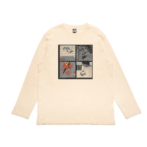 "I've been to many places, slept in many places" Cut and Sew Wide-body Long Sleeved Tee Beige