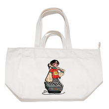 Load image into Gallery viewer, "Girl On TV" Tote Carrier Bag Cream/Green