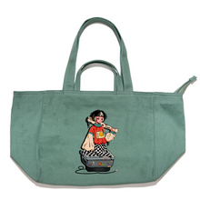 Load image into Gallery viewer, "Girl On TV" Tote Carrier Bag Cream/Green