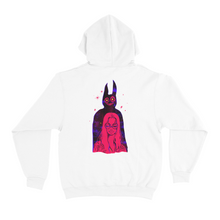 Load image into Gallery viewer, "Over your Shoulder" Basic Hoodie White/Black/Cobalt Blue