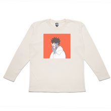 Load image into Gallery viewer, "Kitsune Mask" Taper-Fit Heavy Cotton Long Sleeve Tee Beige/Sky Blue