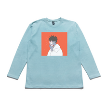 Load image into Gallery viewer, "Kitsune Mask" Taper-Fit Heavy Cotton Long Sleeve Tee Beige/Sky Blue
