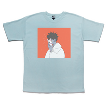 Load image into Gallery viewer, "Kitsune Mask" Taper-Fit Heavy Cotton Tee Beige/Sky Blue