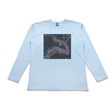 Load image into Gallery viewer, "Siphonophore" Taper-Fit Heavy Cotton Long Sleeve Tee Purple/ Sky Blue/ Rose