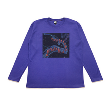 Load image into Gallery viewer, "Siphonophore" Taper-Fit Heavy Cotton Long Sleeve Tee Purple/ Sky Blue/ Rose