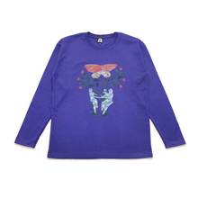 Load image into Gallery viewer, "Familiar Butterfly" Taper-Fit Heavy Cotton Long Sleeve Tee Purple/Sky Blue