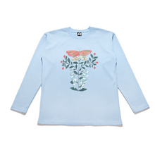 Load image into Gallery viewer, "Familiar Butterfly" Taper-Fit Heavy Cotton Long Sleeve Tee Purple/Sky Blue