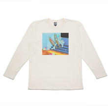 Load image into Gallery viewer, "Rainbow Trout Cyberspace" Taper-Fit Heavy Cotton Long Sleeve Tee Beige/Sky Blue