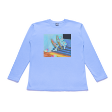 Load image into Gallery viewer, "Rainbow Trout Cyberspace" Taper-Fit Heavy Cotton Long Sleeve Tee Beige/Sky Blue
