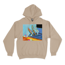 Load image into Gallery viewer, "Rainbow Trout Cyberspace" Fleece Hoodie Beige/Cobalt Blue
