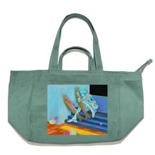 Load image into Gallery viewer, "Rainbow Trout Cyberspace" Tote Carrier Bag Cream/Green