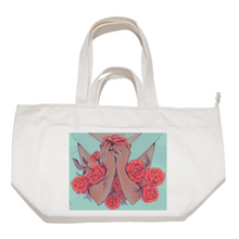 Load image into Gallery viewer, "Red Roses" Tote Carrier Bag Cream/Green