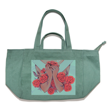 Load image into Gallery viewer, "Red Roses" Tote Carrier Bag Cream/Green