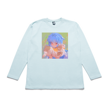 Load image into Gallery viewer, "Rei Cat" Taper-Fit Heavy Cotton Long Sleeve Tee Beige/Mint