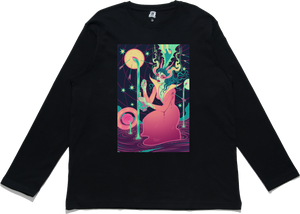 "Vapor Wave" Cut and Sew Wide-body Long Sleeved Tee Black
