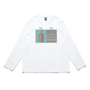 "Yes, but" Cut and Sew Wide-body Long Sleeved Tee White/Black