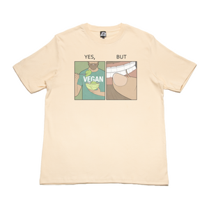 "Yes, but" Cut and Sew Wide-body Tee Beige