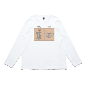 "Yes, but" Cut and Sew Wide-body Long Sleeved Tee White