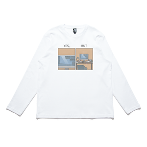 "Yes, but" Cut and Sew Wide-body Long Sleeved Tee White