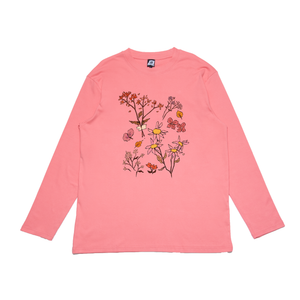 "Withered Things" Cut and Sew Wide-body Long Sleeved Tee White/Salmon Pink