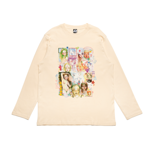 "Everything" Cut and Sew Wide-body Long Sleeved Tee White/Beige