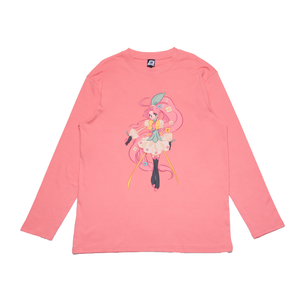 "Flower Girl" Cut and Sew Wide-body Long Sleeved Tee Salmon Pink