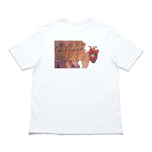 "Love Whispers & Heart" Cut and Sew Wide-body Tee White/Beige