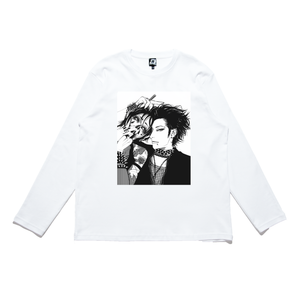 "Nanaren" Cut and Sew Wide-body Long Sleeved Tee White/Black