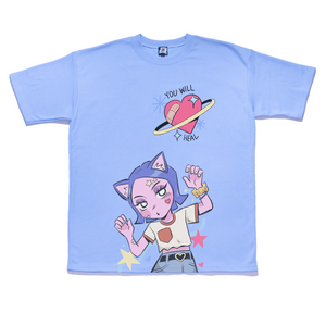 "Classic Mew" Taper-Fit Heavy Cotton Tee Sky Blue