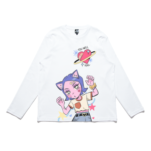 "Classic Mew" Cut and Sew Wide-body Long Sleeved Tee White