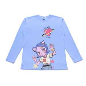"Classic Mew" Taper-Fit Heavy Cotton Long Sleeve Tee Sky Blue