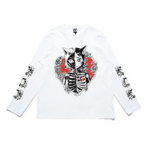 "Mewxcat" Cut and Sew Wide-body Long Sleeved Tee White/Black