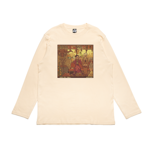 "Late for work" Cut and Sew Wide-body Long Sleeved Tee Beige