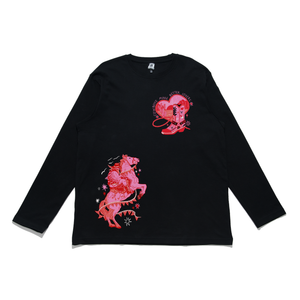 "Cowboys make better lovers" Cut and Sew Wide-body Long Sleeved Tee Black/Salmon Pink