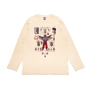 "Bug Dark" Cut and Sew Wide-body Long Sleeved Tee Beige/Red
