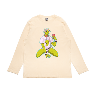 "Alien" Cut and Sew Wide-body Long Sleeved Tee Beige / Pink