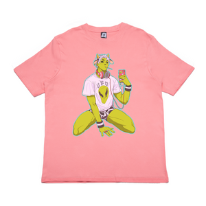 "Alien" Cut and Sew Wide-body Tee Beige /Pink